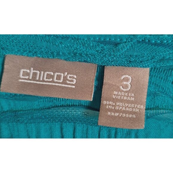 Chico's 3/XL V-Neck Teal Green 3/4 Sleeve Tone-on-Tone Sheer Stripe Top - Picture 2 of 6
